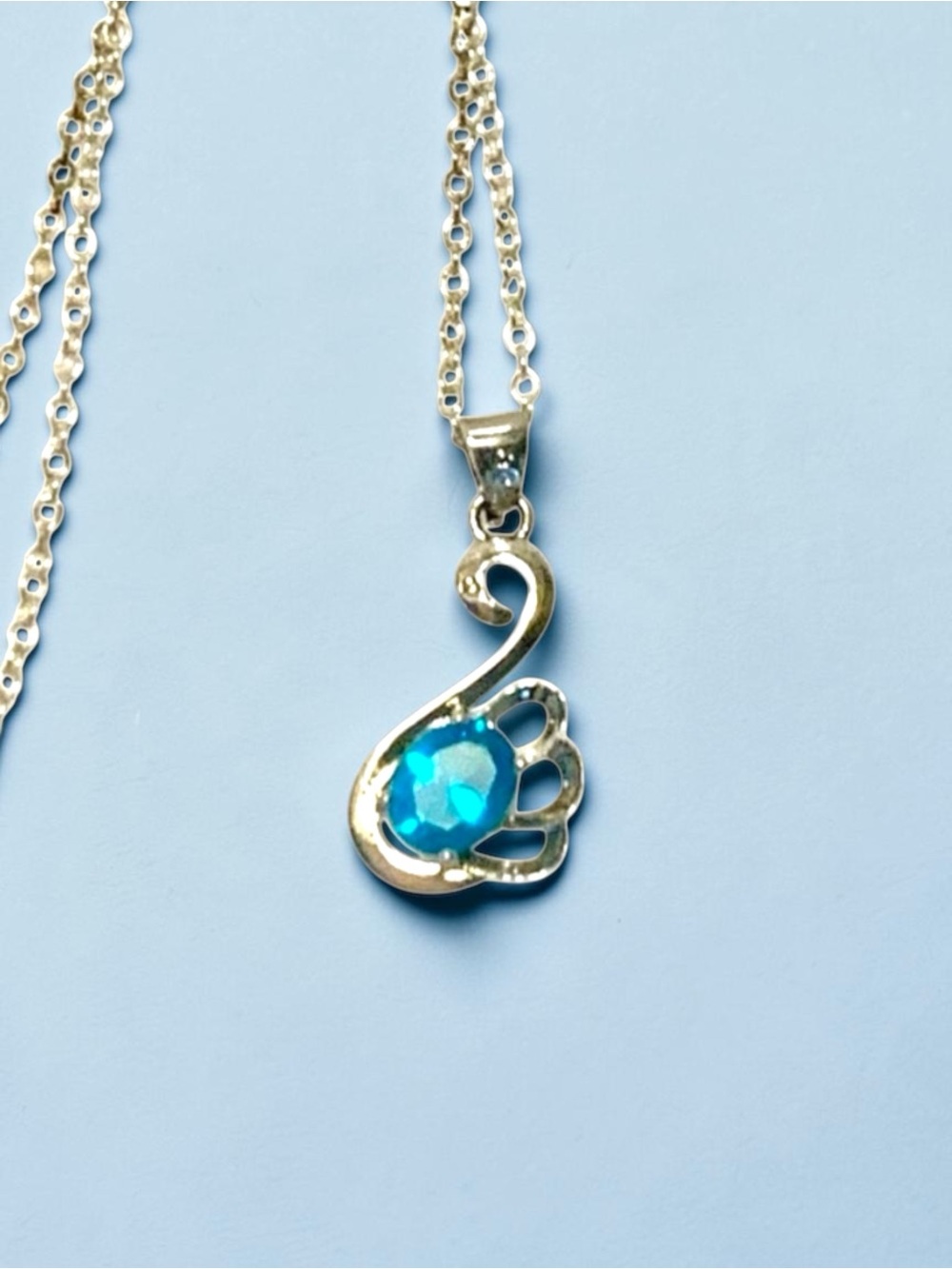 Silver-tone Swan Pendant Necklace with Blue Crystal Accent